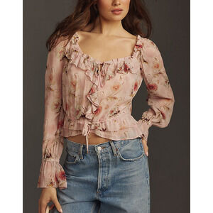 Paige 'Lanea' Pink Silk Ruffled Blouse Size S